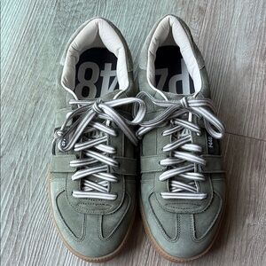 P448 Monza Olive Green Suede Sneakers with Striped Laces